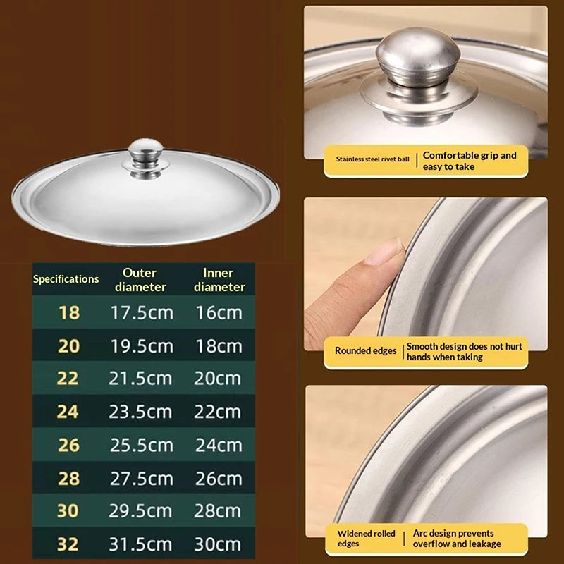 Stainless Steel Universal Pot Lid 10–32cm | Skillet Wok Cover Pot Lid SPOT