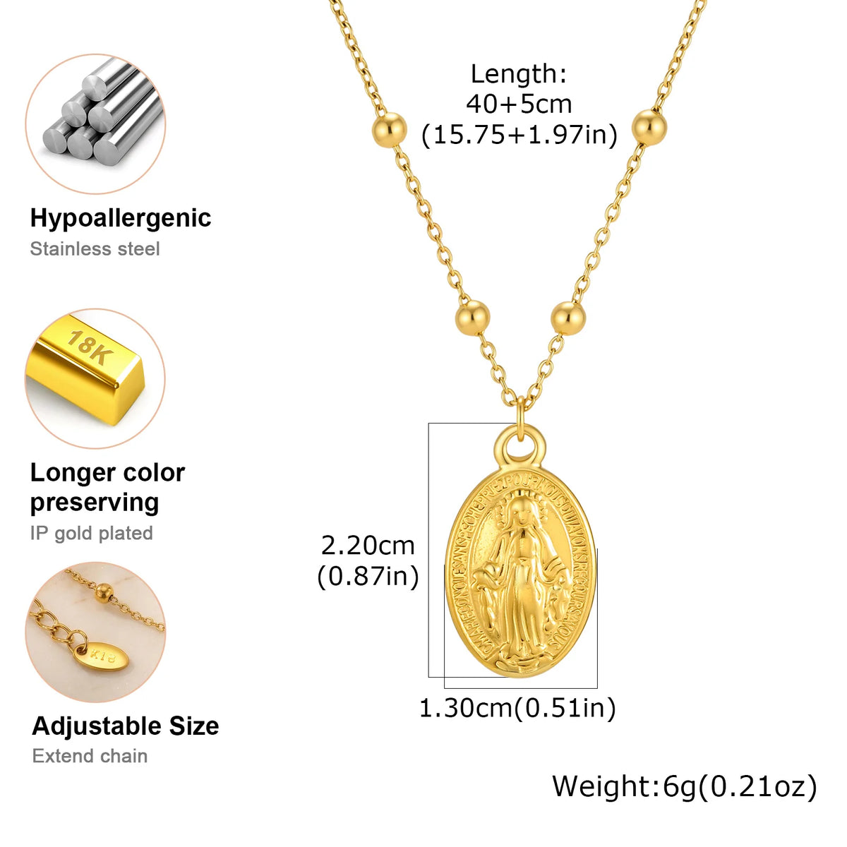 18K Gold Virgin Mary Pendant Necklace – Catholic Gift for Women Pendant Necklace SPOT