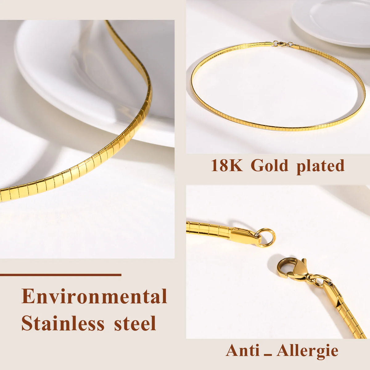 Meaeguet Gold Torque Choker Necklace – Stainless Steel Cuff Choker Necklace SPOT
