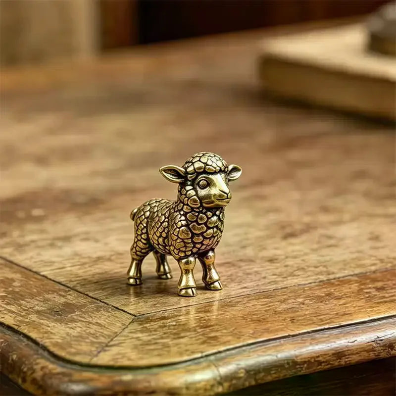 Chinese Zodiac Goat Brass Figurine – Feng Shui Lucky Sculpture Decorative Figurine SPOT