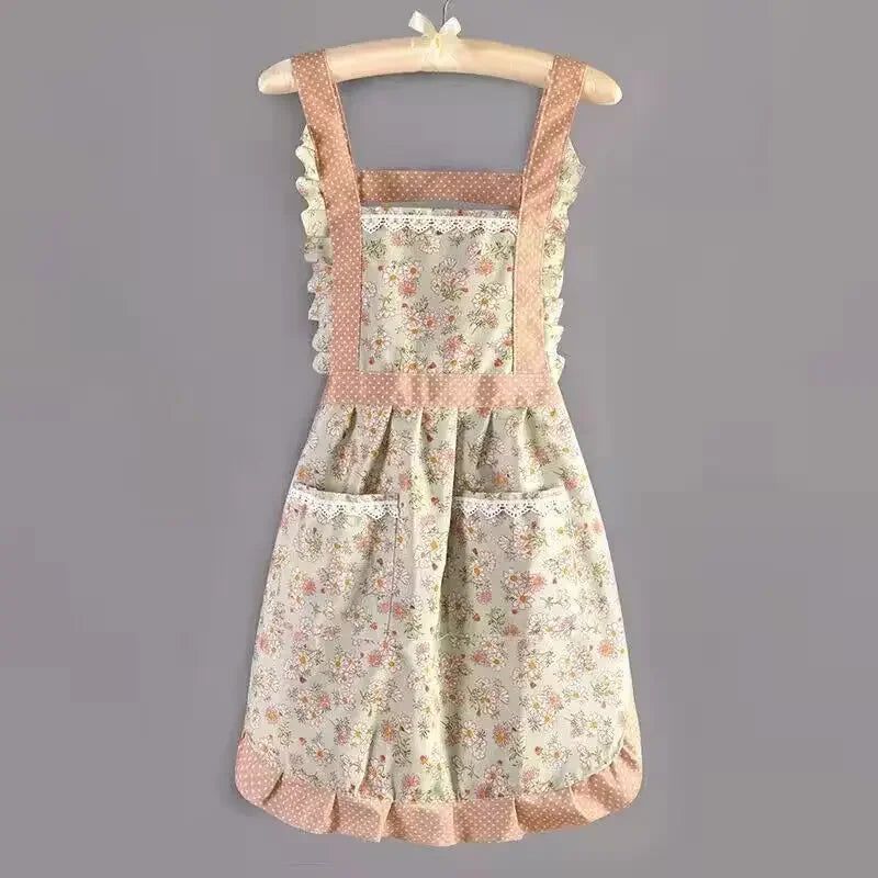 Women's Floral Canvas Apron 3-Pack – Adjustable Kitchen Bib Kitchen Bib Apron SPOT light green