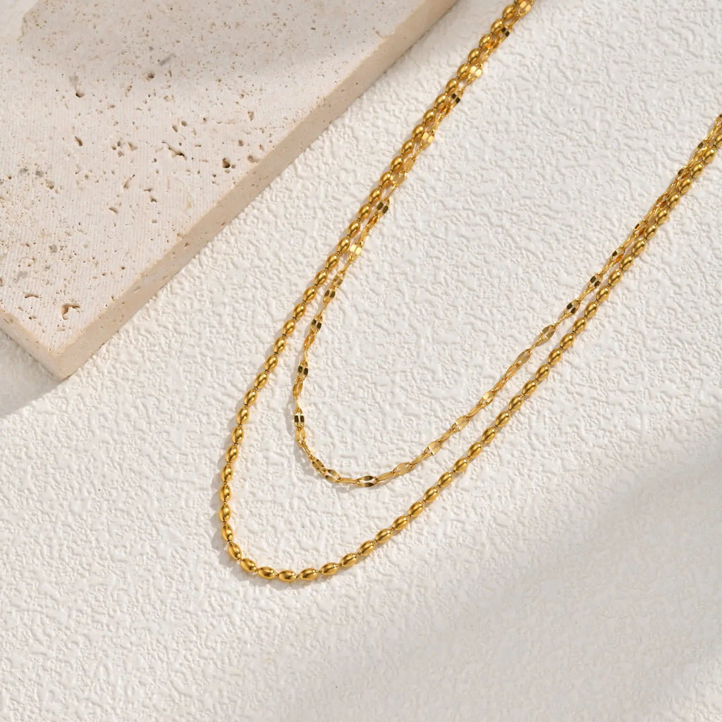 Minimalist Double Layer Chain Necklace – Gold Stainless Steel Layered Chain Necklace SPOT