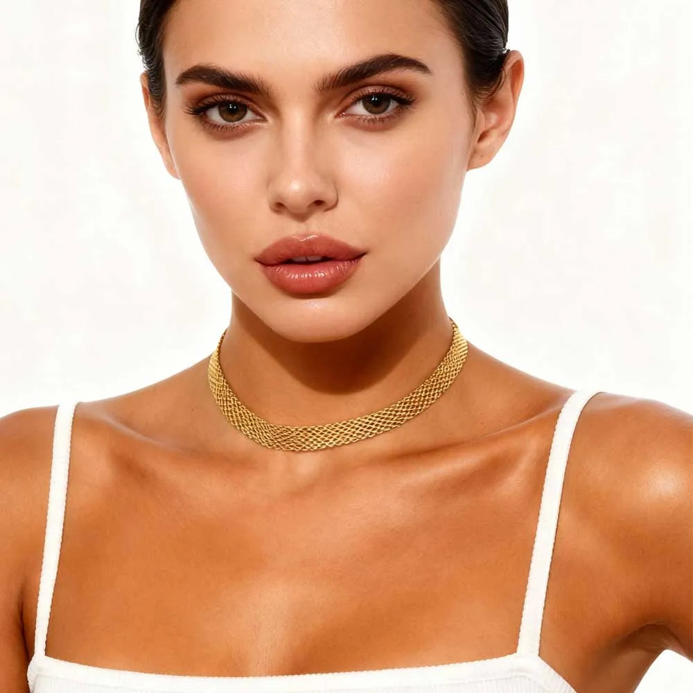 Mesh Chain Choker Necklace – Gold Plated Stainless Steel Choker Necklace SPOT