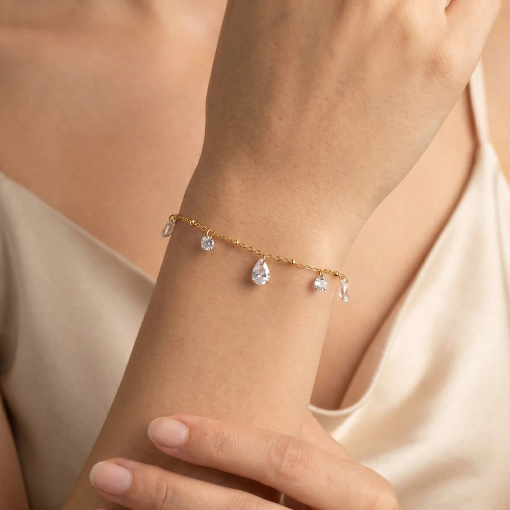 Zirconia Satellite Chain Bracelet – 18K Gold Plated Steel Chain Link Bracelet SPOT