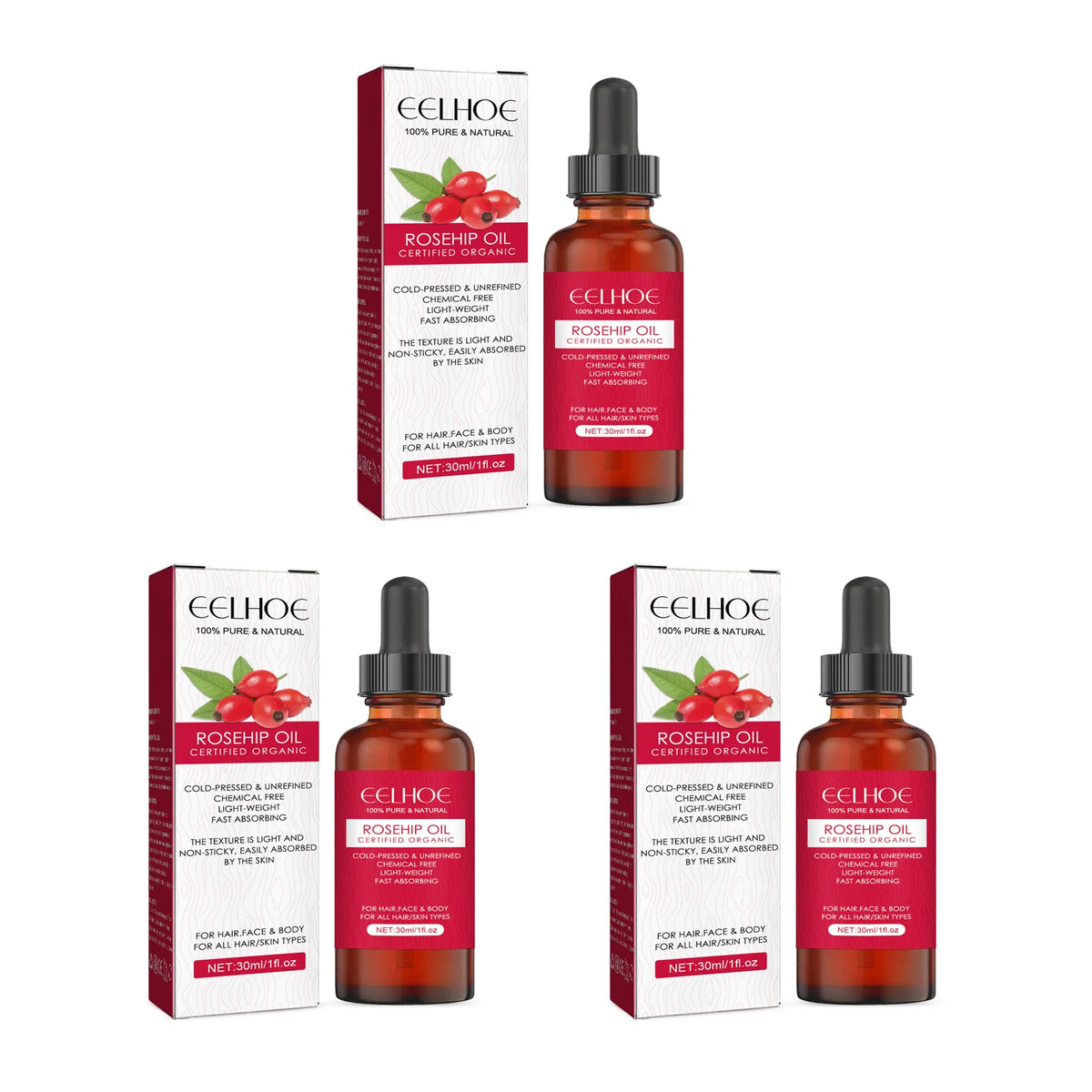 EELHOE Rosehip Facial Oil – Moisturizing & Firming 30ml Facial Skincare Oil SPOT 3 x 30ml Boxed