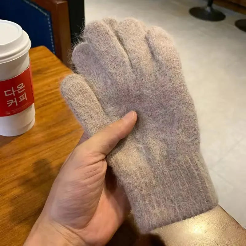 Women's Knitted Cashmere Gloves – Warm Full Finger Winter Knitted Winter Gloves SPOT Khaki