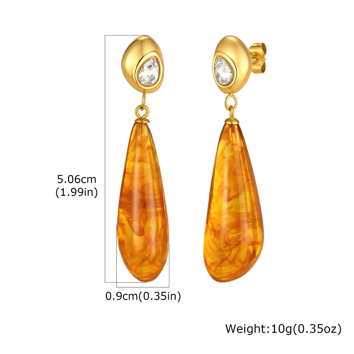 Amber Resin Teardrop Earrings – 18K Gold Plated Dangle Drop Dangle Earrings SPOT ED-1152G