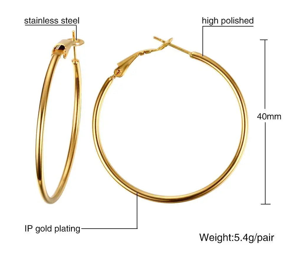 Women's Gold Hoop Earrings – Hypoallergenic Stainless Steel Hoop Earrings SPOT EH-180G-40