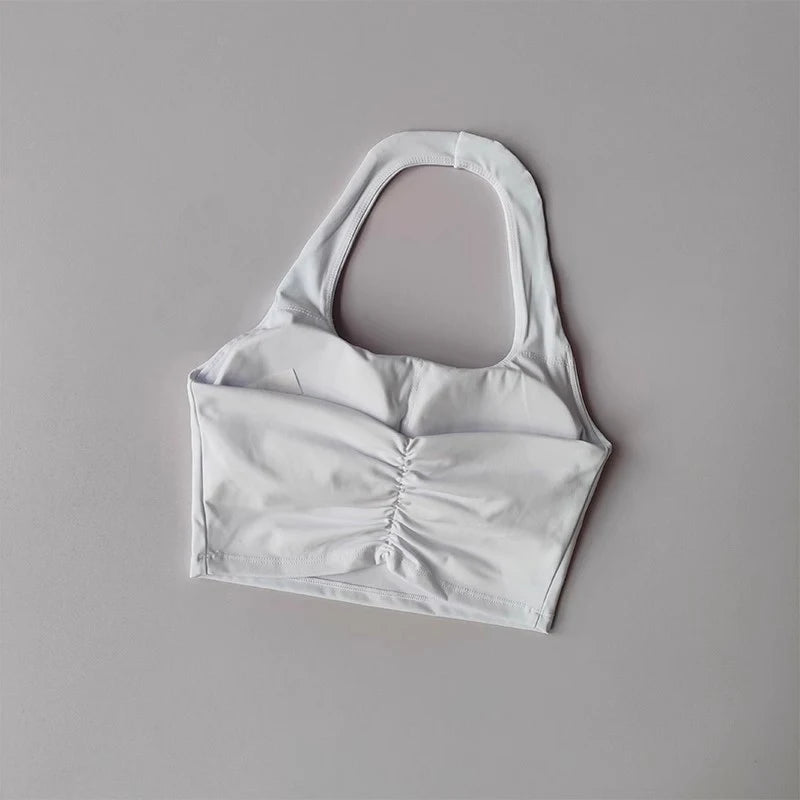 Women's Pleated Halter Sports Bra with Chest Pads | Luxury Style Sports Bra SPOT WHITE M