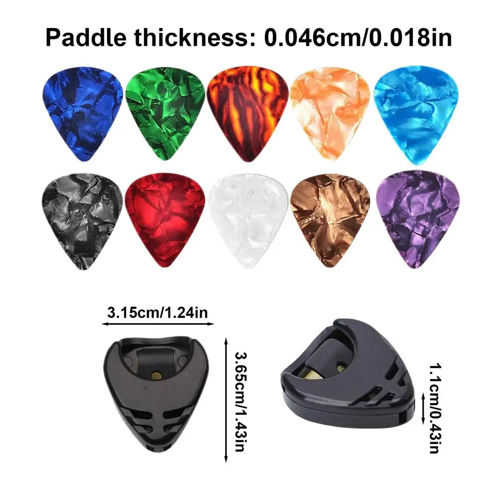 10-Pack 0.46mm Guitar Picks & Stick-On Pick Holder Set Guitar Picks Set SPOT random color