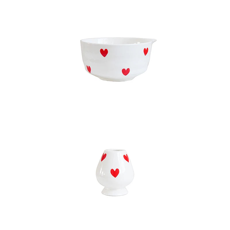 Ceramic Heart-Shaped Matcha Bowl Set – 2 or 3 Piece Gift Matcha Tea Set SPOT 2Pcs