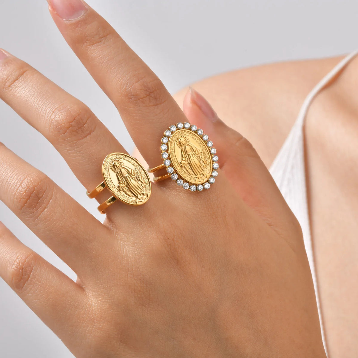 Virgin Mary Ring 18K Gold Stainless Steel – Catholic Faith Gift Religious Faith Ring SPOT