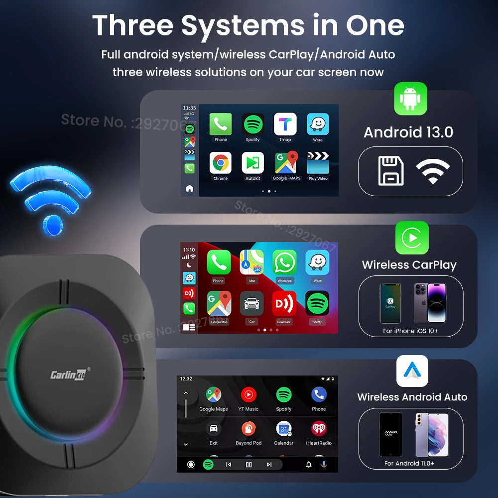 CarlinKit Android 13 CarPlay AI Box SM6115 – Wireless CarPlay & Auto CarPlay AI Streaming Box SPOT
