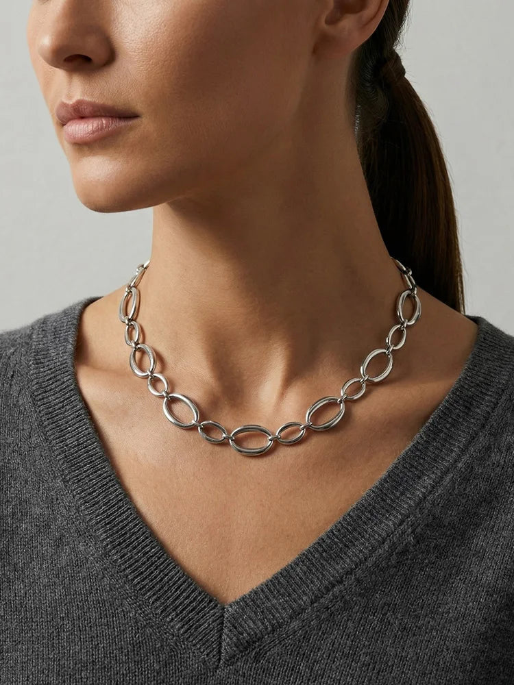 Chunky Oval Link Chain Necklace – Stainless Steel, Women Chain Necklace SPOT