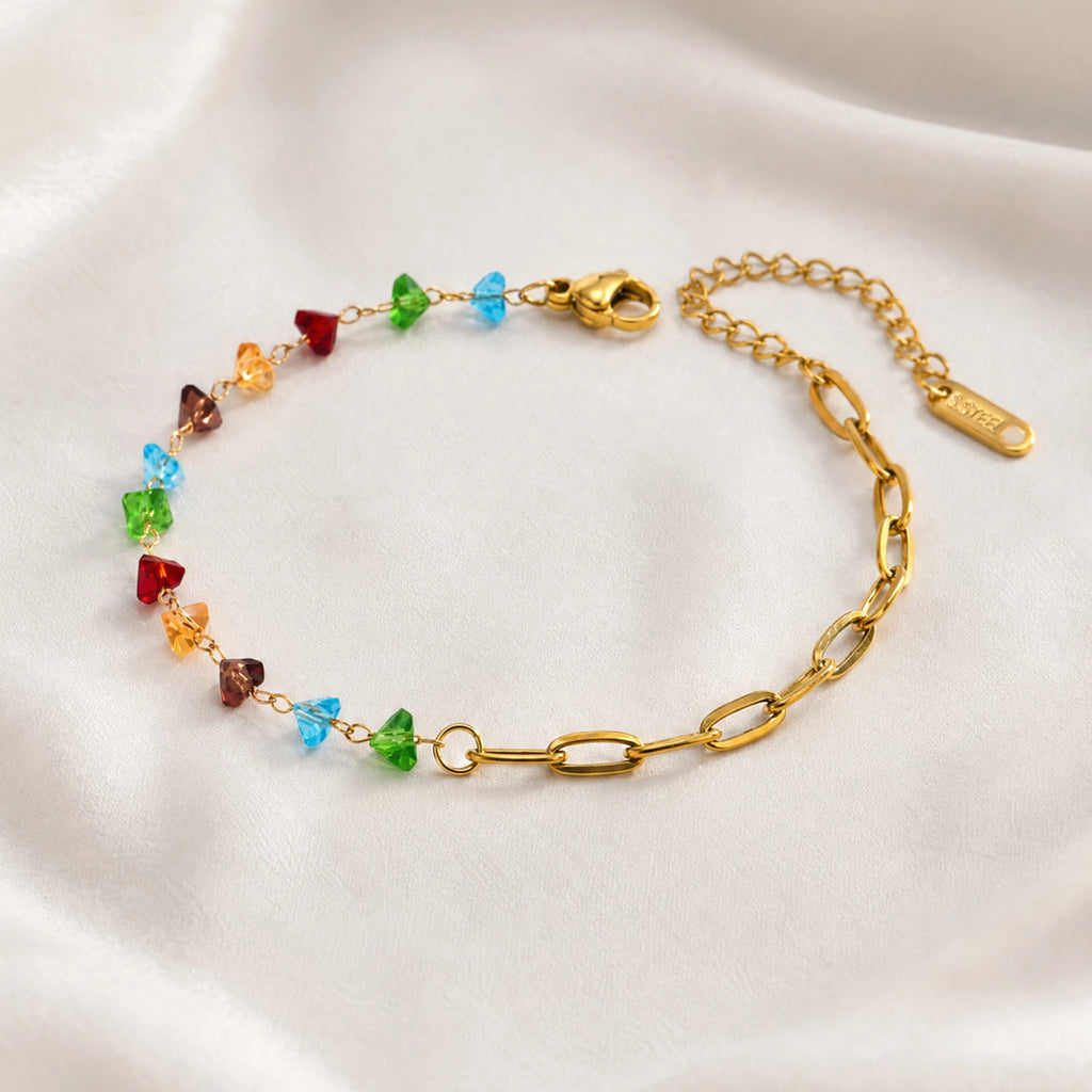 Colorful Zirconia Paperclip Chain Bracelet – Tarnish-Free Steel Chain Link Bracelet SPOT