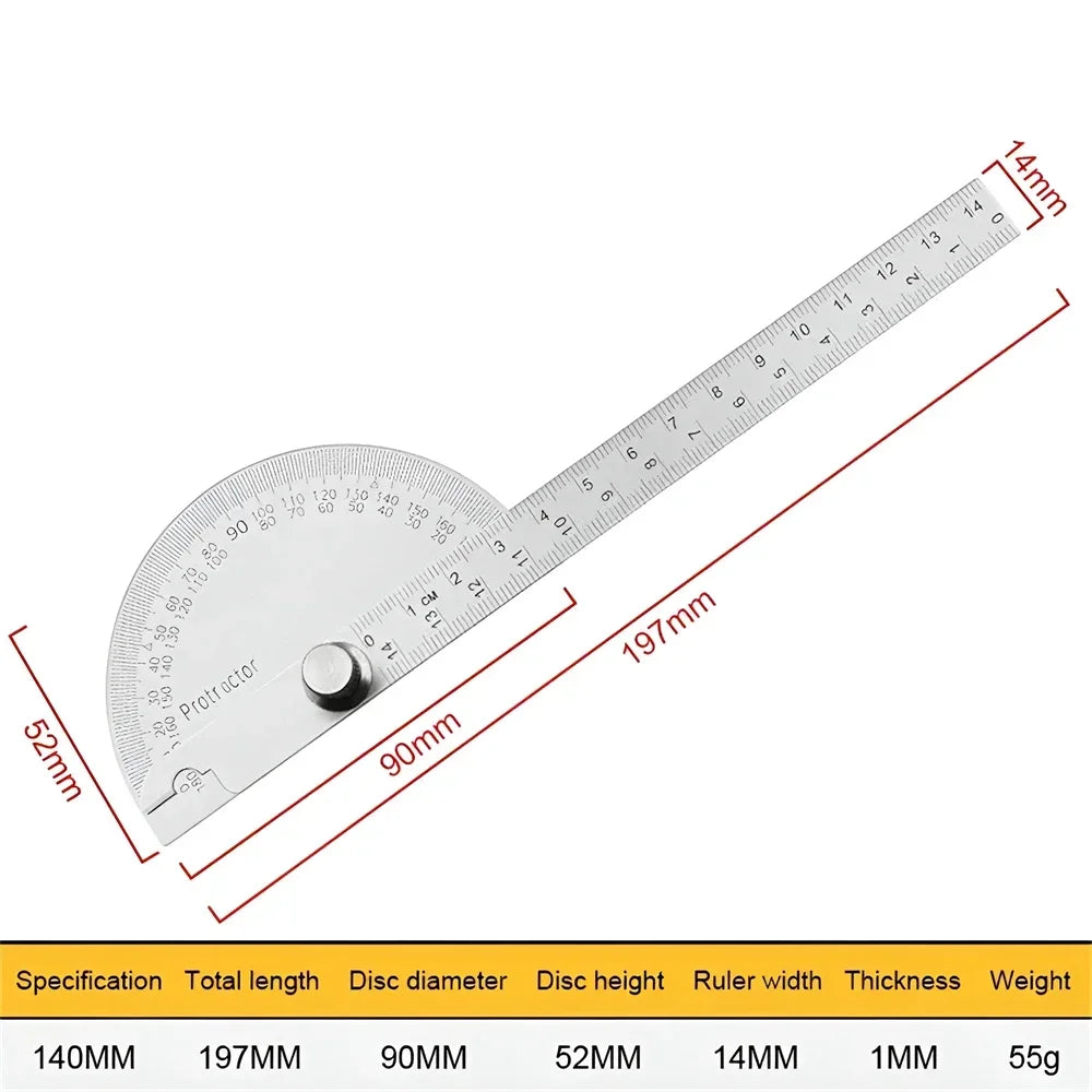 Stainless Steel Protractor Angle Ruler – 180° Goniometer Tool Angle Measuring Ruler SPOT 14CM