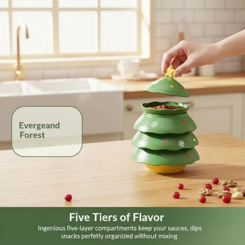 Christmas Tree Stackable Ceramic Dipping Dish Set – 5 Tier Ceramic Dipping Dish Set SPOT