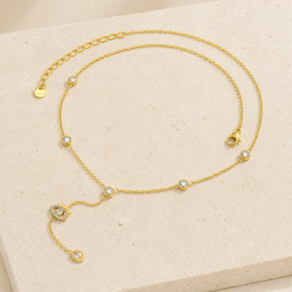 Evil Eye Y Lariat Necklace – 18K Gold Plated CZ Station Pendant Necklace SPOT