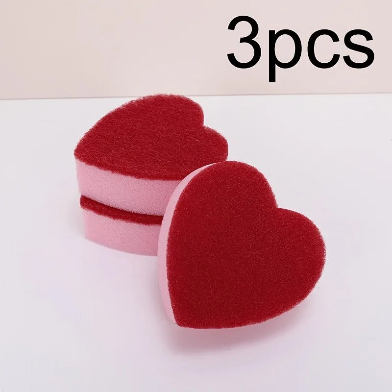 Heart-Shaped Cleaning Sponges – Cute Scrub Pads 3/6/12-Pack Cleaning Sponge Set SPOT 3pcs