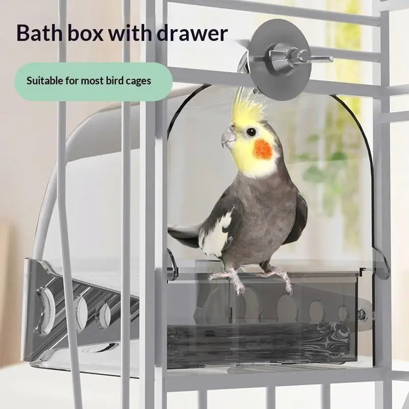 Transparent Bird Bath Box with Removable Drawer | Cage Mount Bird Bath Box SPOT