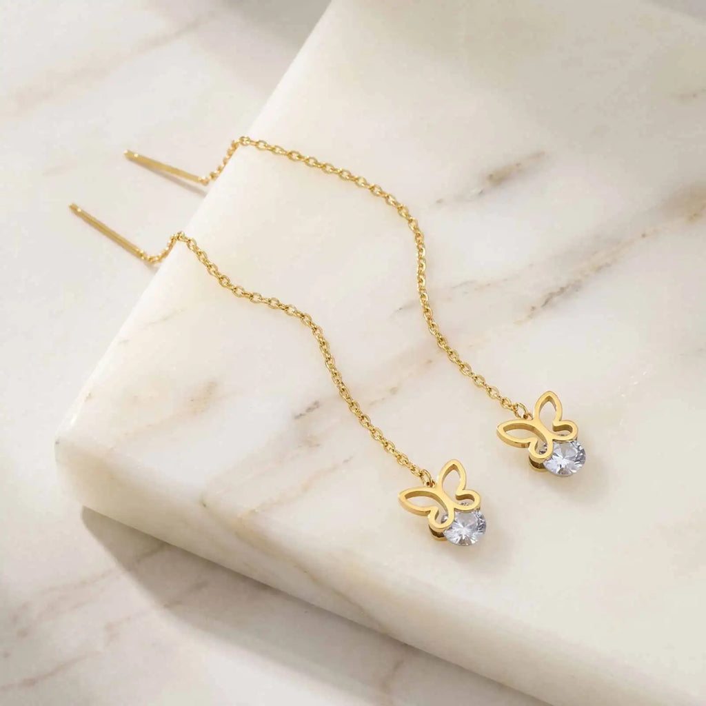 18K Gold Plated Butterfly Heart Drop Earrings – Stainless Steel Drop Earrings SPOT