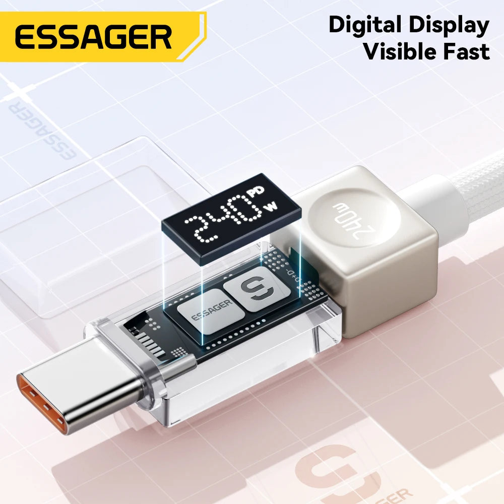 Essager 240W USB-C Cable PD 3.1 Fast Charging LED Display USB-C Charging Cable SPOT