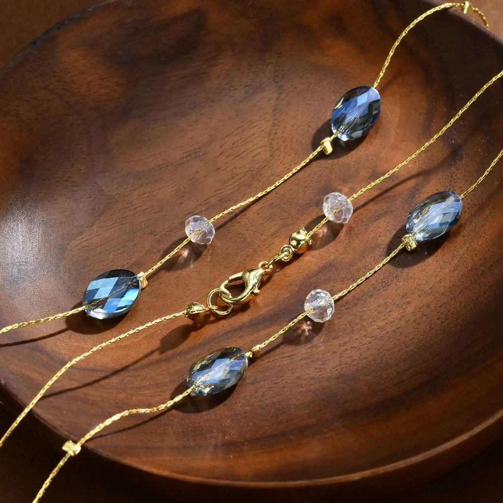 Layered Blue Crystal CZ Statement Necklace – Sweater Chain Statement Necklace SPOT