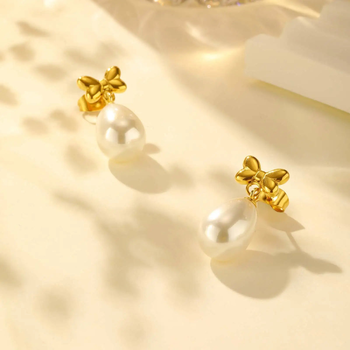 Bow Pearl Drop Earrings – Gold Bowknot Dangle for Women Drop Dangle Earrings SPOT
