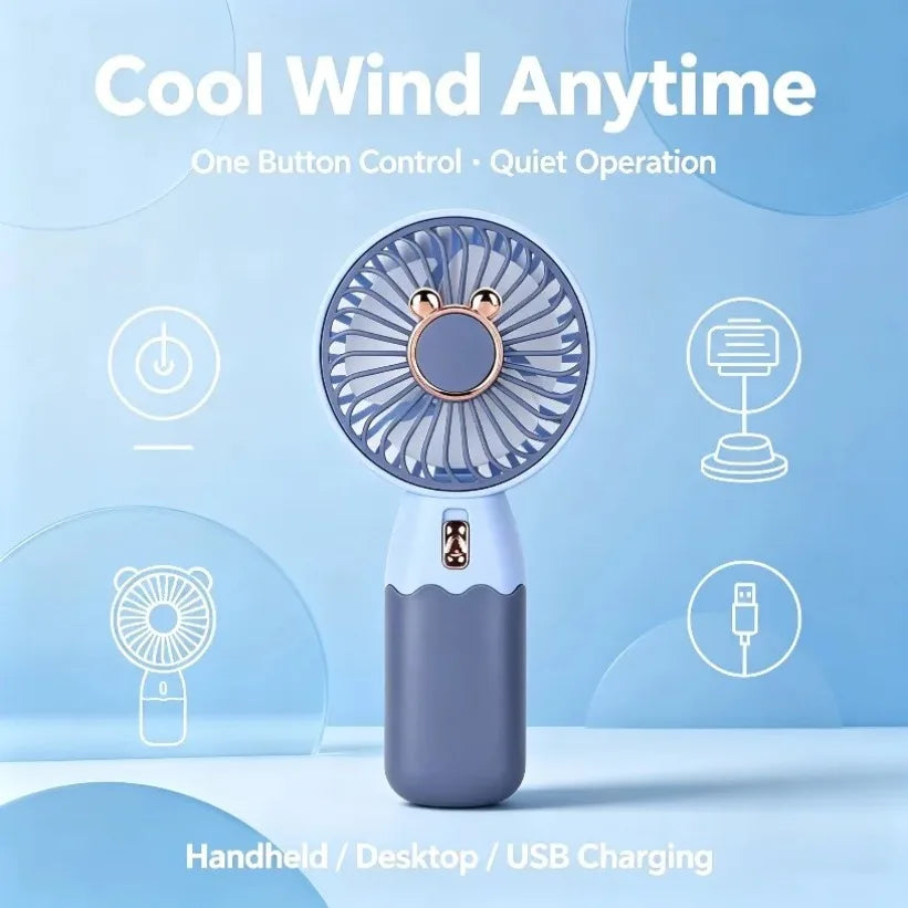 Mini Handheld USB Rechargeable Fan with Desktop Base | Quiet Handheld Portable Fan SPOT