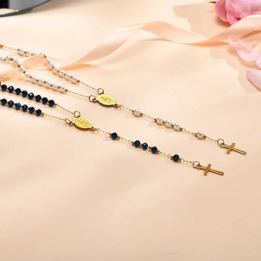 Virgin Mary Rosary Beads Cross Pendant Necklace for Women Pendant Necklace SPOT
