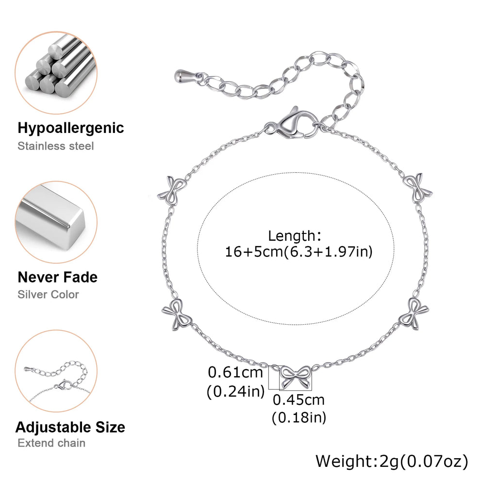 Meaeguet Silver Bow Bracelet – Stainless Steel Layered Chain Chain Link Bracelet SPOT
