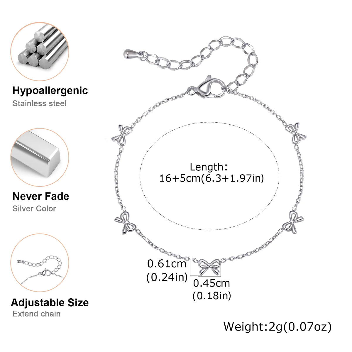 Meaeguet Silver Bow Bracelet – Stainless Steel Layered Chain Chain Link Bracelet SPOT