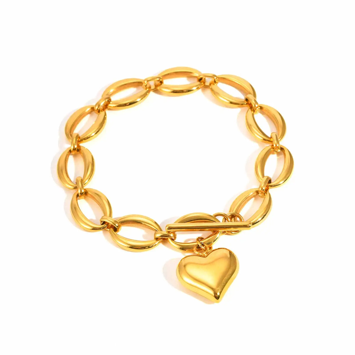 Women's 18K Gold Heart Charm Bracelet – Toggle Clasp Charm Bracelet SPOT