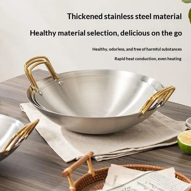 Stainless Steel Round Wok – Dual Handle, Even Heat, Easy Clean Stainless Steel Wok SPOT