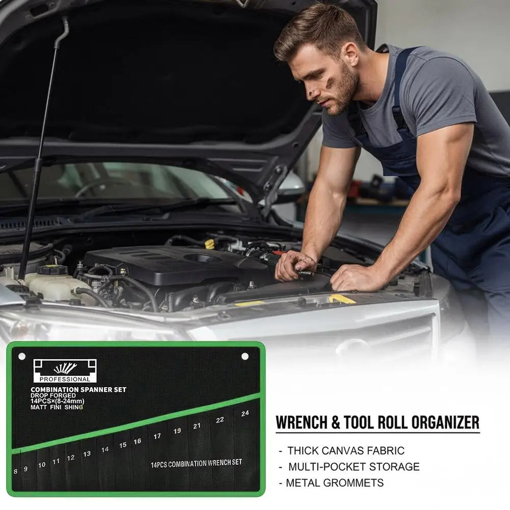 14-Pocket Wrench Roll Organizer – Portable Tool Pouch Bag Tool Roll Organizer SPOT