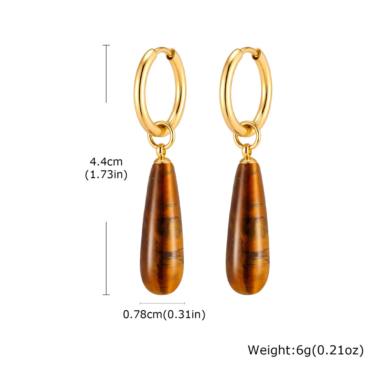Tiger Eye Stud Earrings – 18K Gold Plated Stainless Steel Stud Earrings SPOT ED-1050G03