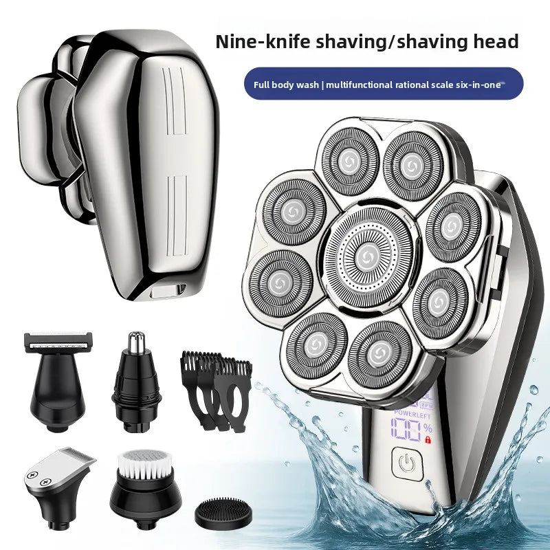 6-in-1 Men's Rechargeable Electric Shaver – 9D Floating Head Kit Electric Shaver Kit SPOT Silver USB Type-C