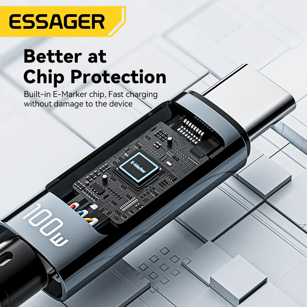 Essager 100W USB-C Cable 90° LED Display 5A PD Fast Charging USB-C Charging Cable SPOT