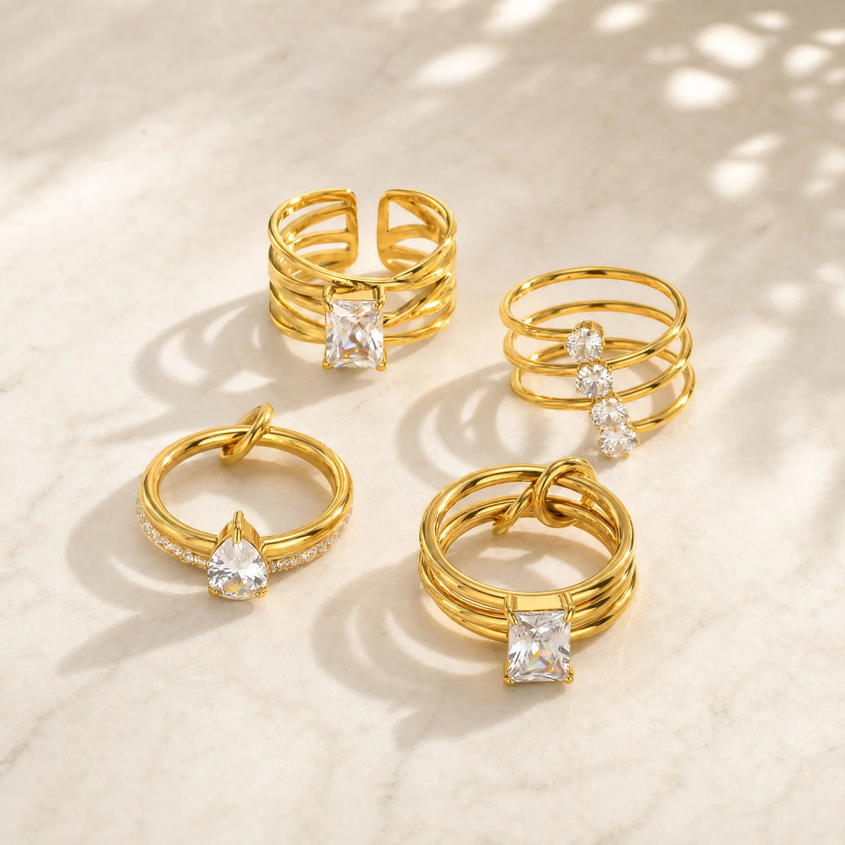 Multi-Layer CZ Open Ring – 18K Gold Plated Stainless Steel Stackable CZ Ring SPOT