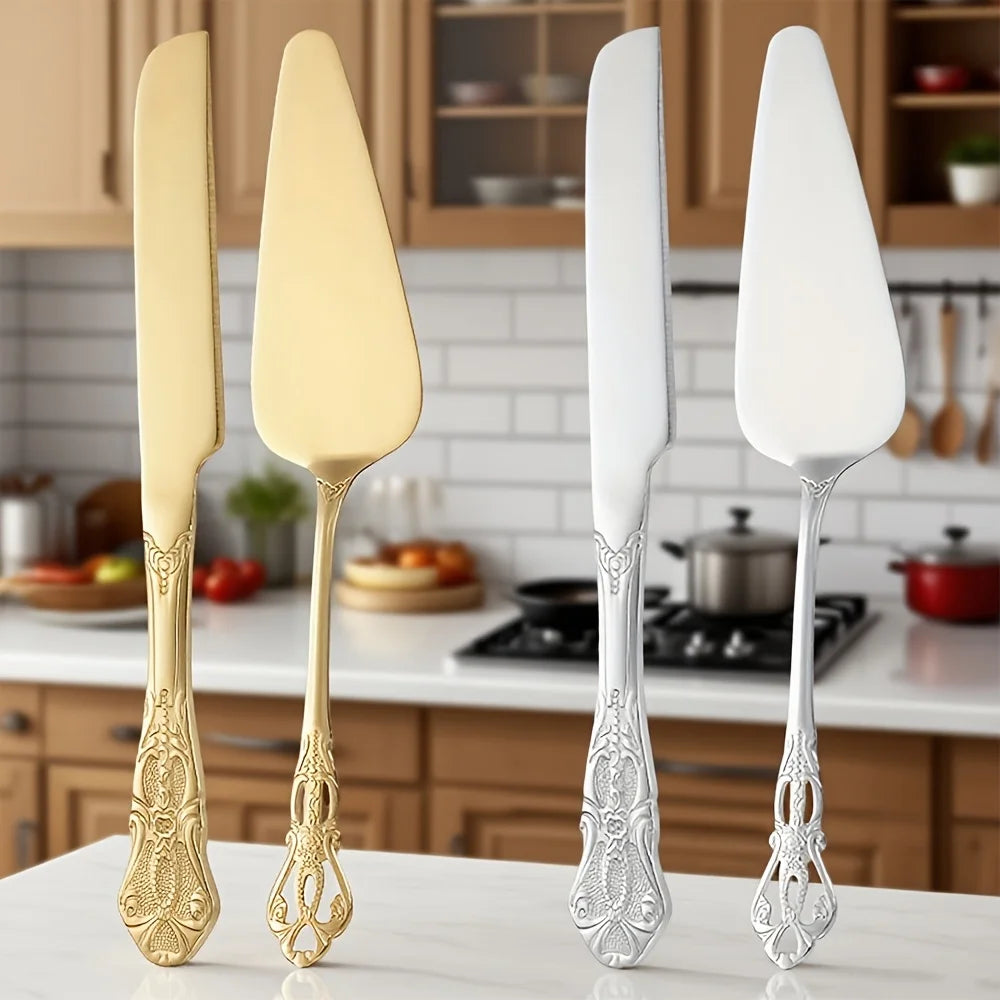 Vintage Palace Stainless Steel Cake Spatula & Bread Knife Set Cake Serving Set SPOT