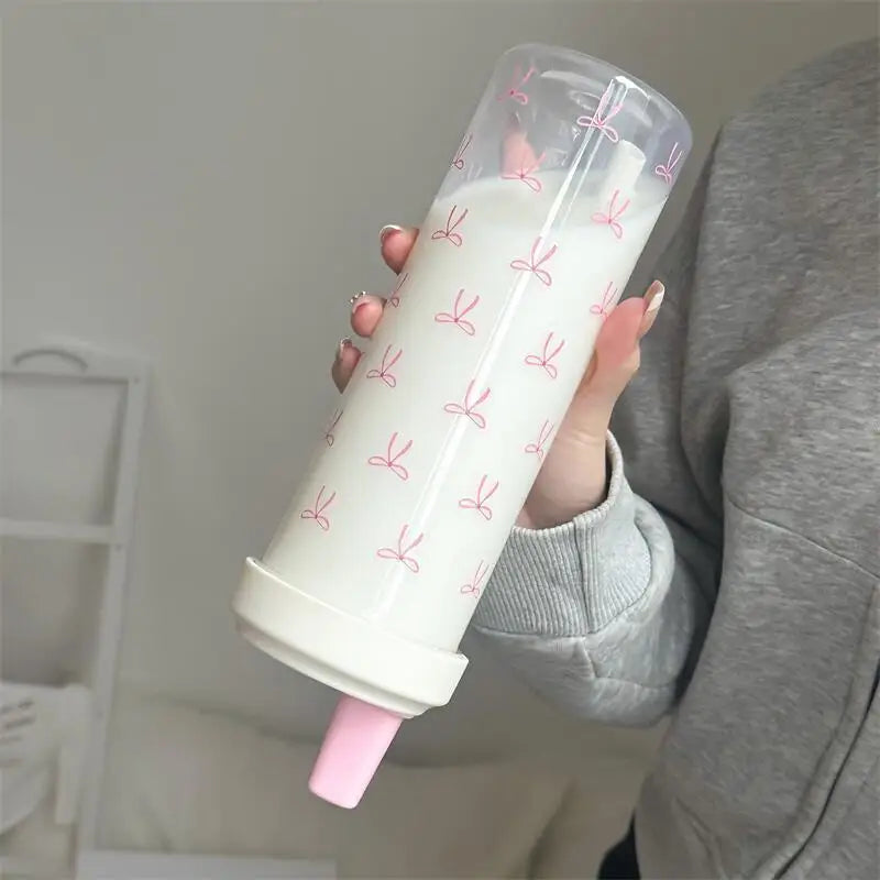 500/700ml Bow Straw Water Bottle – Cute Girls' Drink Cup Straw Water Bottle SPOT