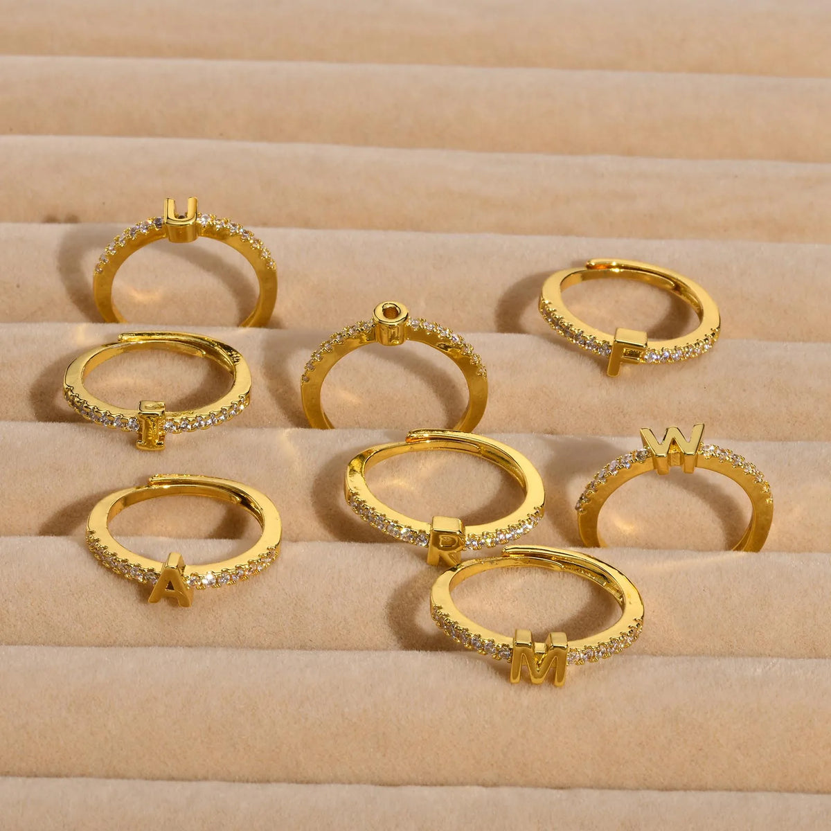 Women's Initial Letter Ring – Pavé CZ Adjustable Stacking Ring Initial Letter Ring SPOT