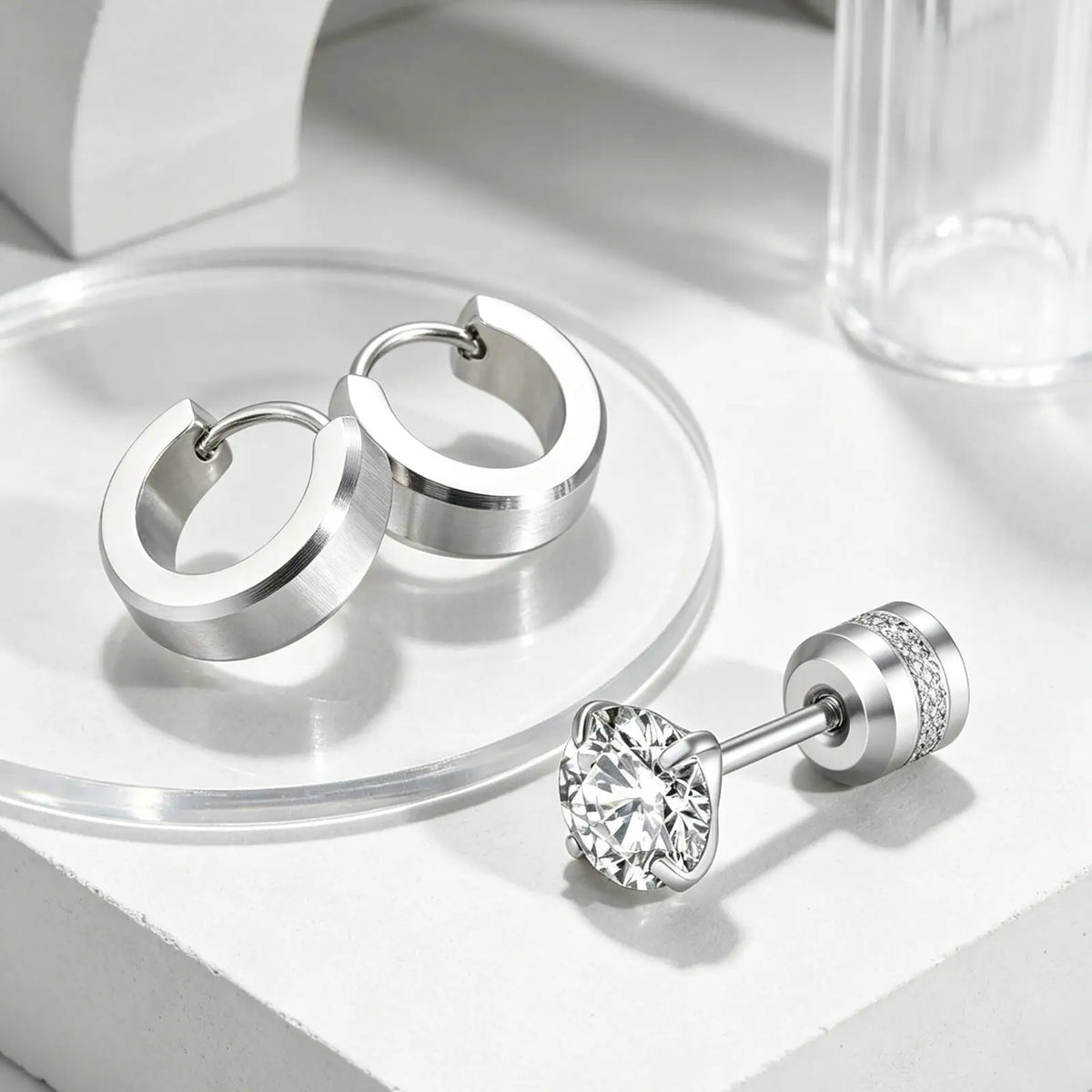 Silver CZ Stud Earrings – Cubic Zirconia Stackable Set 2 Pairs CZ Stud Earrings SPOT