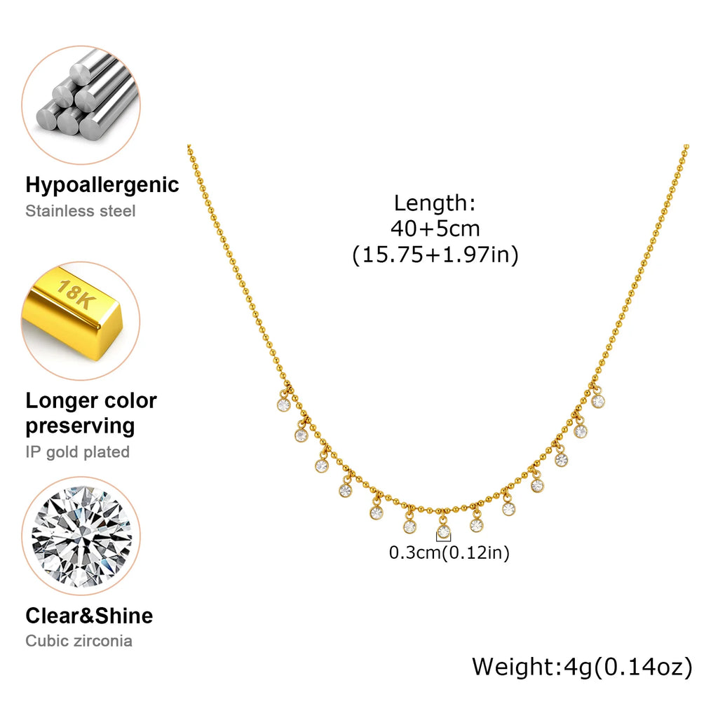 CZ Bezel Drop Station Necklace – Gold Stainless Steel Choker CZ Station Necklace SPOT