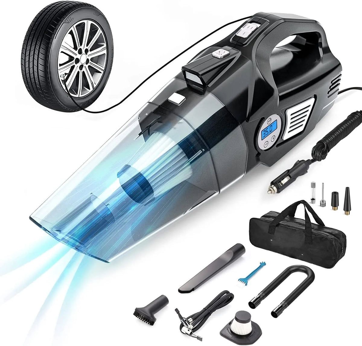 4-in-1 Portable Car Vacuum & Tyre Inflator – 6000mAh Wireless Car Vacuum Cleaner SPOT 6000 MAh China Mainland