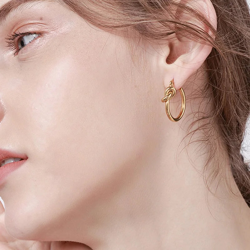 Knot Huggie Hoop Earrings – Minimalist Stainless Steel Hoops Huggie Hoop Earrings SPOT