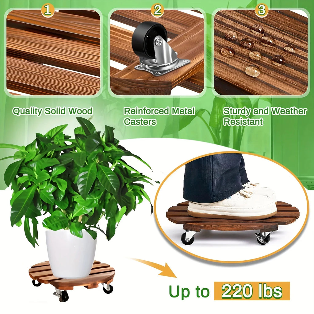 Rolling Plant Stand with Wheels – Heavy Duty Metal Pot Holder Rolling Plant Stand SPOT