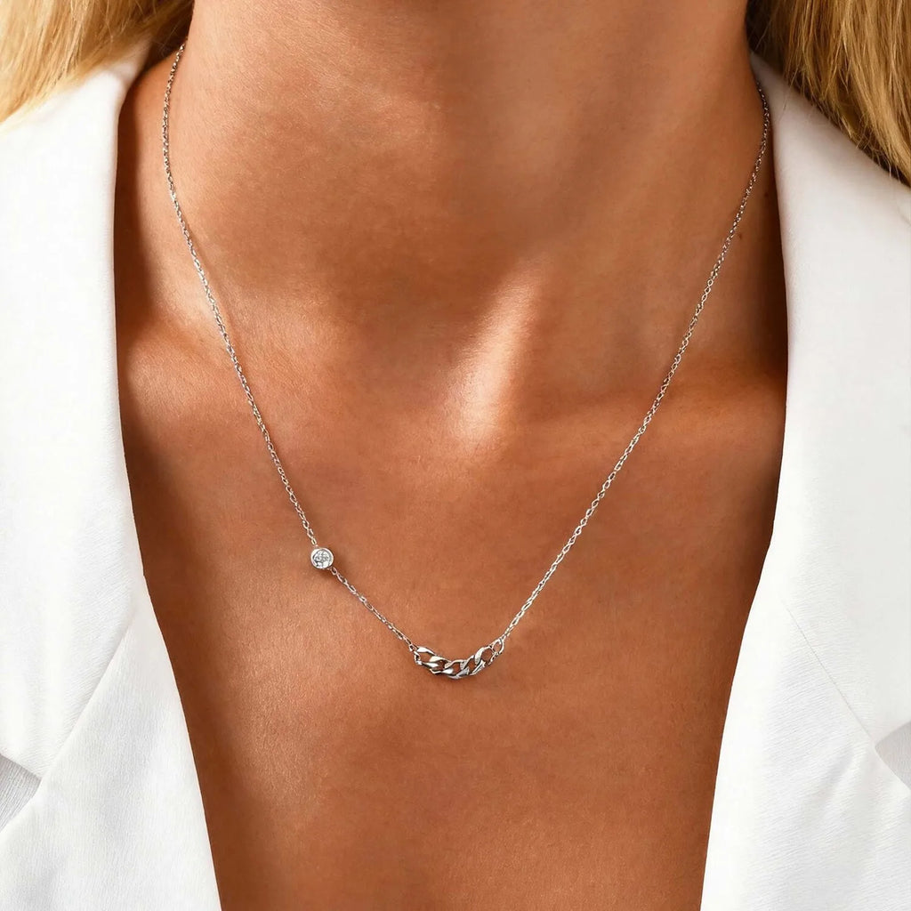 Women's Dainty CZ Pendant Necklace – Stainless Steel Chain Pendant Necklace SPOT