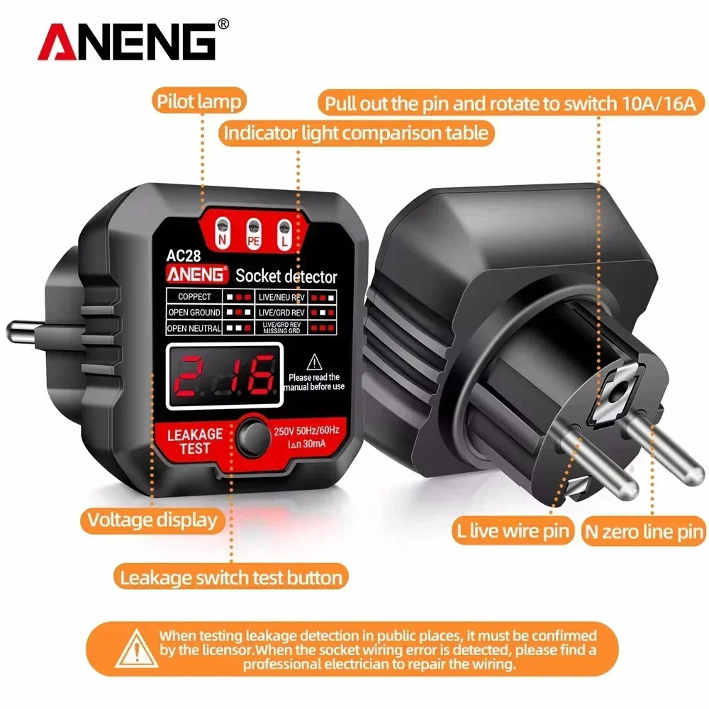 ANENG AC28 Socket Tester – LCD Polarity & Voltage Detector Socket Polarity Tester SPOT