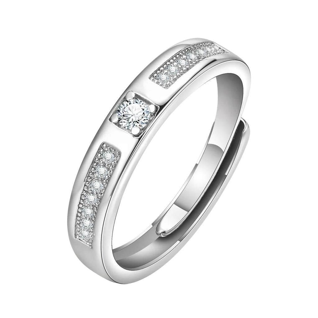 Adjustable CZ Silver-Tone Ring – Couples Wedding Band Gift Fashion Ring SPOT Default Title